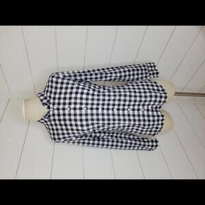 J Crew Small navy blue & white checkered button down shirt